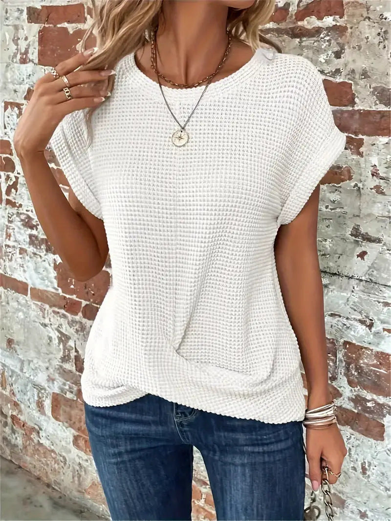 Elena Waffle Knit Casual Tee | Premium Women's T-Shirt