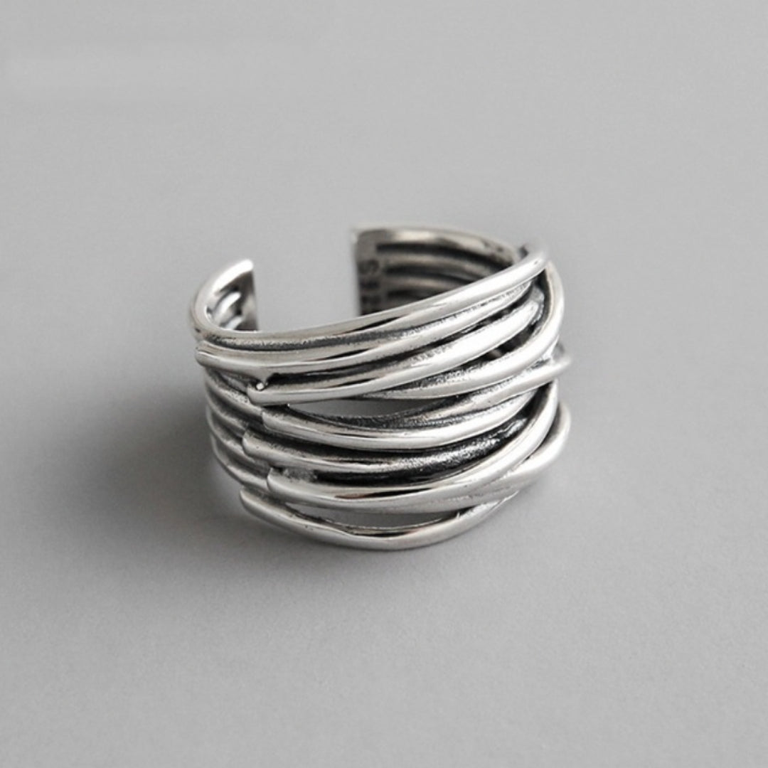 Sylvian Collection | Sterling Silver Adjustable Layered Ring with Elegant Design | Versatile Accessory for Any Occasion