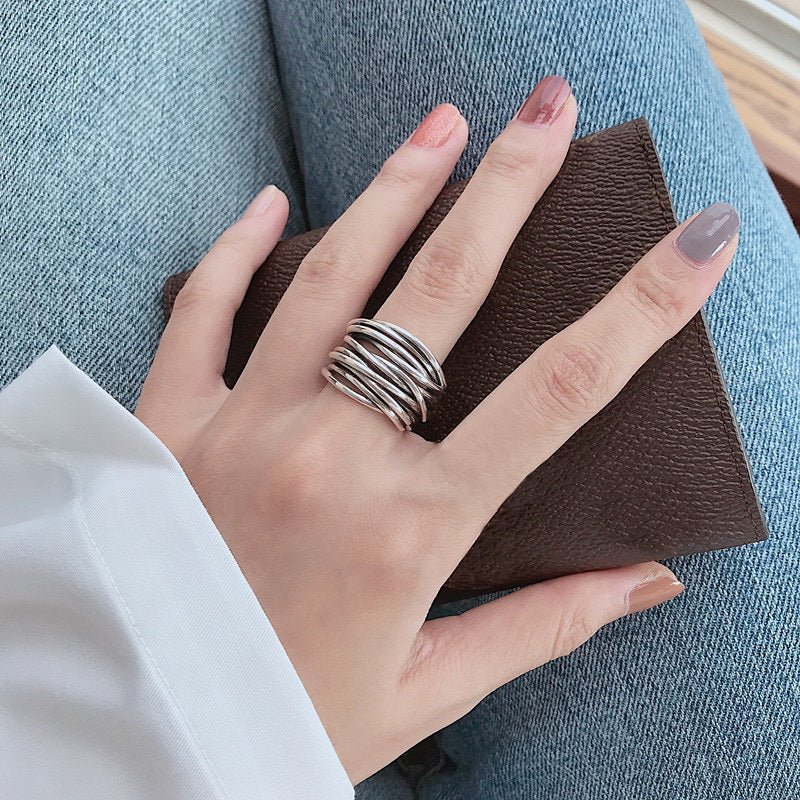 Sylvian Collection | Sterling Silver Adjustable Layered Ring with Elegant Design | Versatile Accessory for Any Occasion