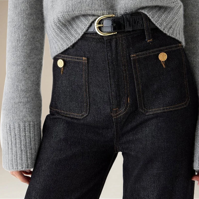 Tailored Denim | Women's High-Waist Wide-Leg Jeans with Structured Fit | Elegant Style for Everyday Wear