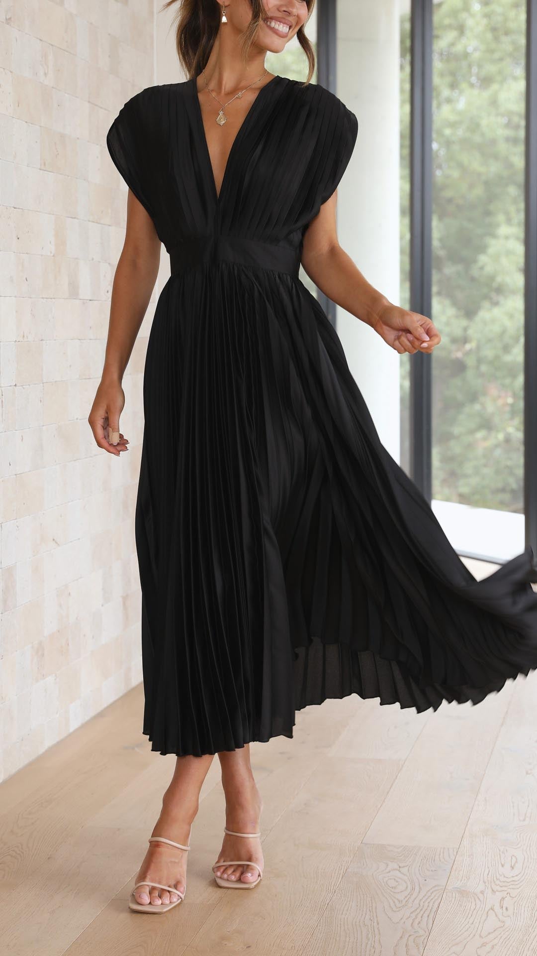 Giselle Tie Front Pleated Midi Dress | Premium Summer Dress