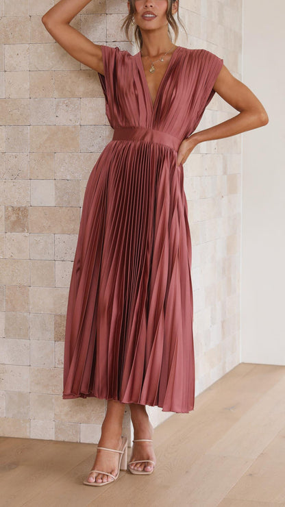 Giselle Tie Front Pleated Midi Dress | Premium Summer Dress