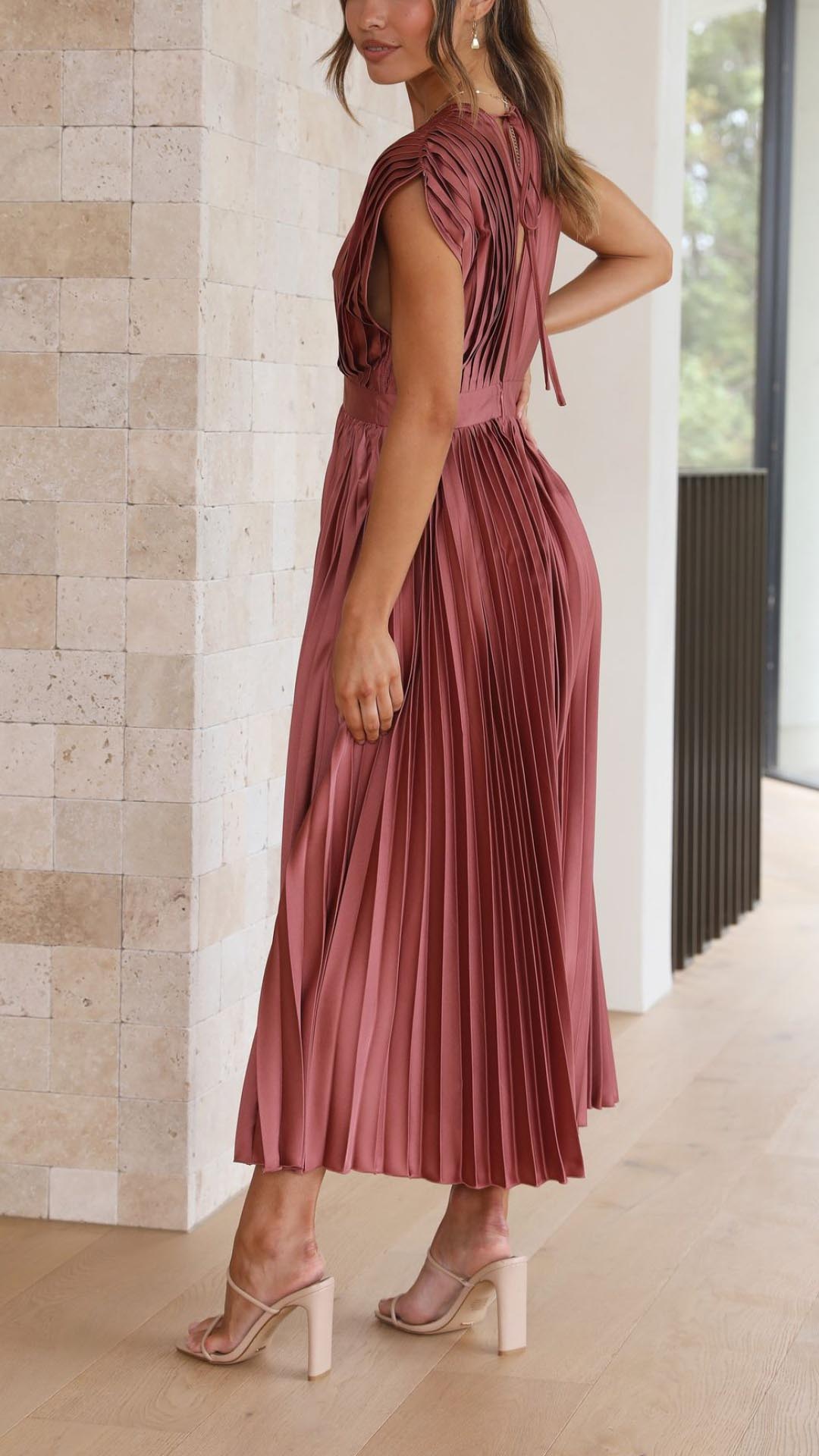 Giselle Tie Front Pleated Midi Dress | Premium Summer Dress