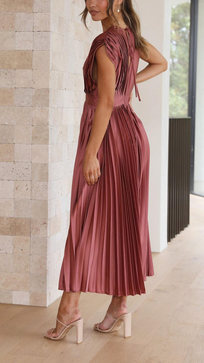 Giselle Tie Front Pleated Midi Dress | Premium Summer Dress
