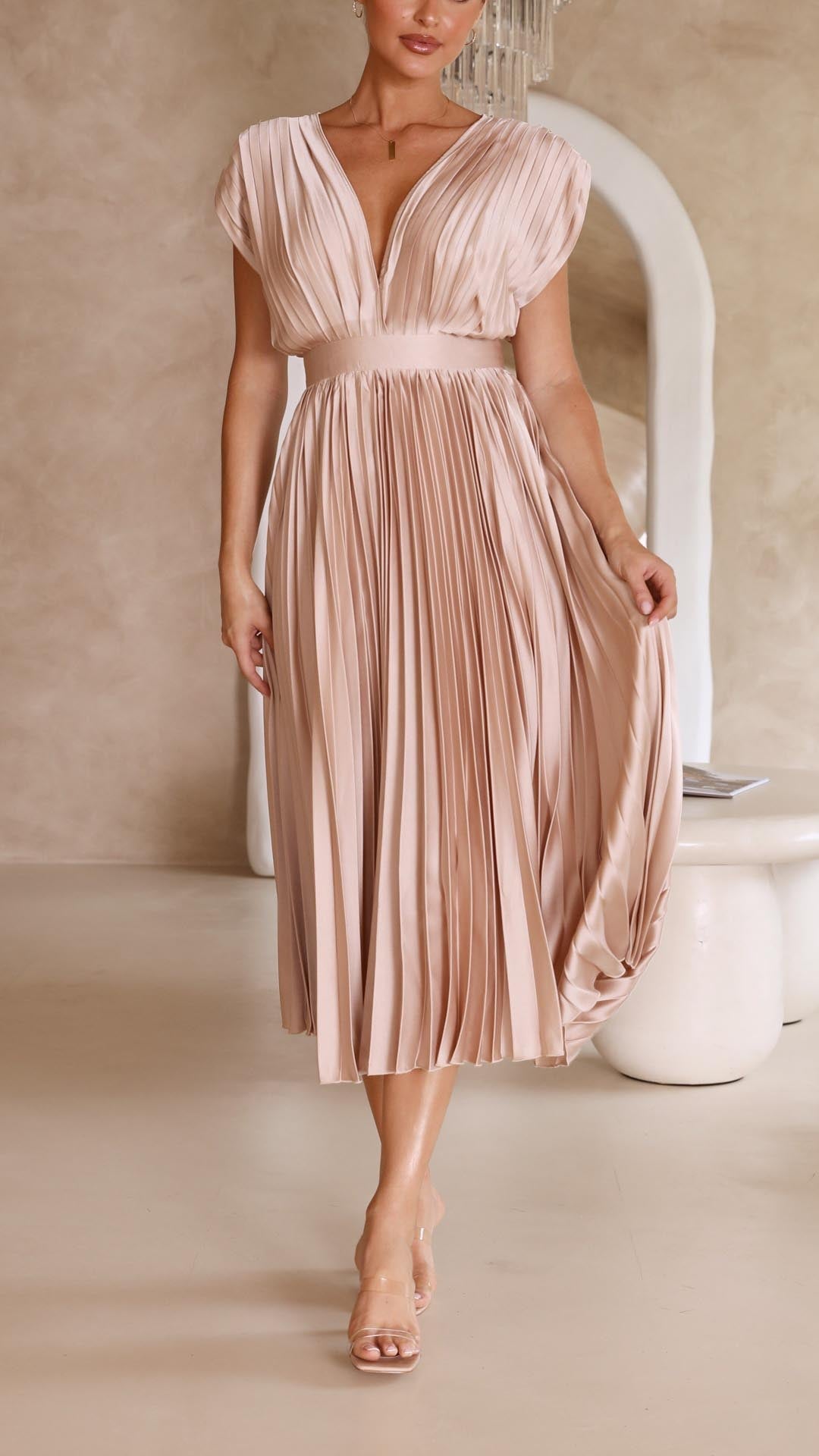 Giselle Tie Front Pleated Midi Dress | Premium Summer Dress