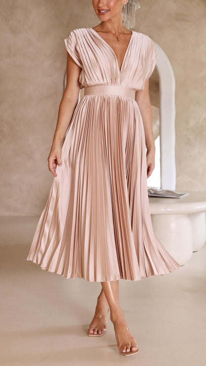Giselle Tie Front Pleated Midi Dress | Premium Summer Dress