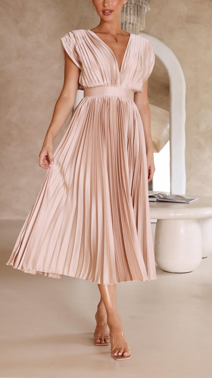 Giselle Tie Front Pleated Midi Dress | Premium Summer Dress