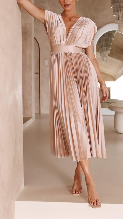 Giselle Tie Front Pleated Midi Dress | Premium Summer Dress