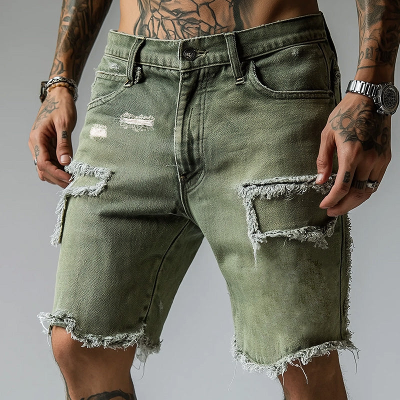 Cooper™ Men's Ripped Stretch Denim Shorts — Vintage Distressed Wash