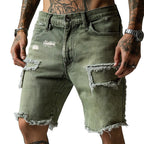 Cooper™ Men's Ripped Stretch Denim Shorts — Vintage Distressed Wash