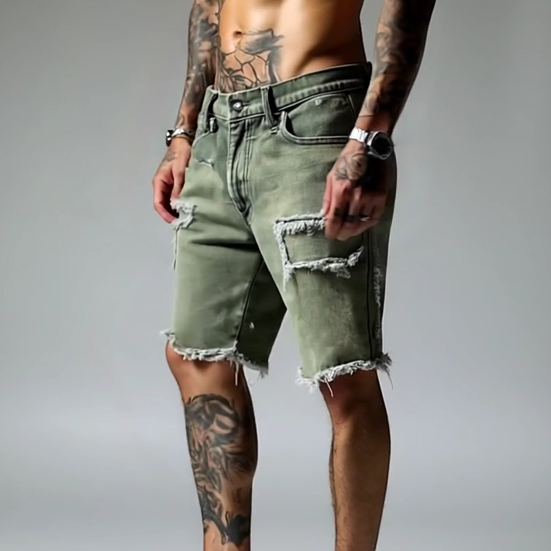 Cooper™ Men's Ripped Stretch Denim Shorts — Vintage Distressed Wash