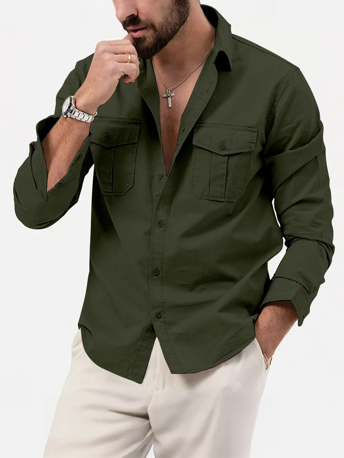 Utility Pocket Shirt | Men's Long Sleeve with Dual Chest Pockets | Versatile Style for Everyday Wear