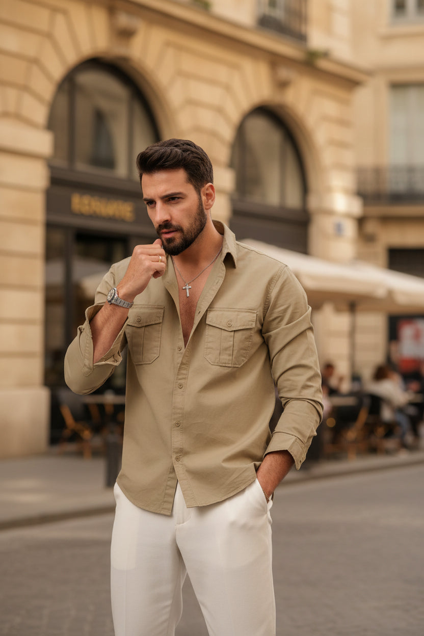 Men's Utility Shirt — Dual Chest Pocket Button-Up Casual Shirt