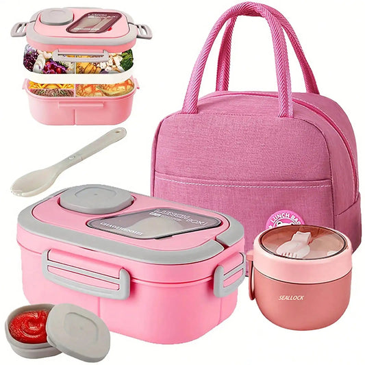 Versatile 2-Layer Bento Lunch Box Set – Microwave Safe Meal Prep Container with Cutlery & Portable Bag
