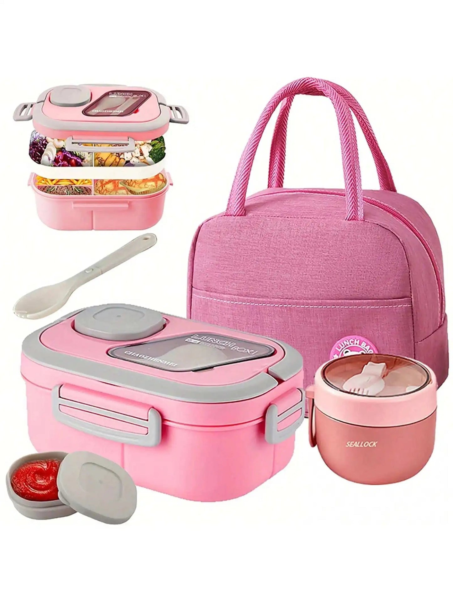 Versatile 2-Layer Bento Lunch Box Set – Microwave Safe Meal Prep Container with Cutlery & Portable Bag