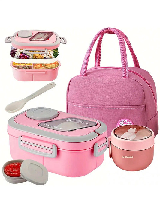 Versatile 2-Layer Bento Lunch Box Set – Microwave Safe Meal Prep Container with Cutlery & Portable Bag