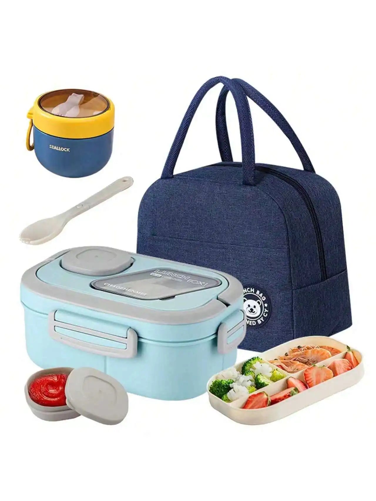 Versatile 2-Layer Bento Lunch Box Set – Microwave Safe Meal Prep Container with Cutlery & Portable Bag