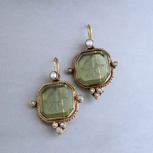 Vintage Pearl Earrings | Elegant Green Design with Timeless Sophistication for Any Occasion
