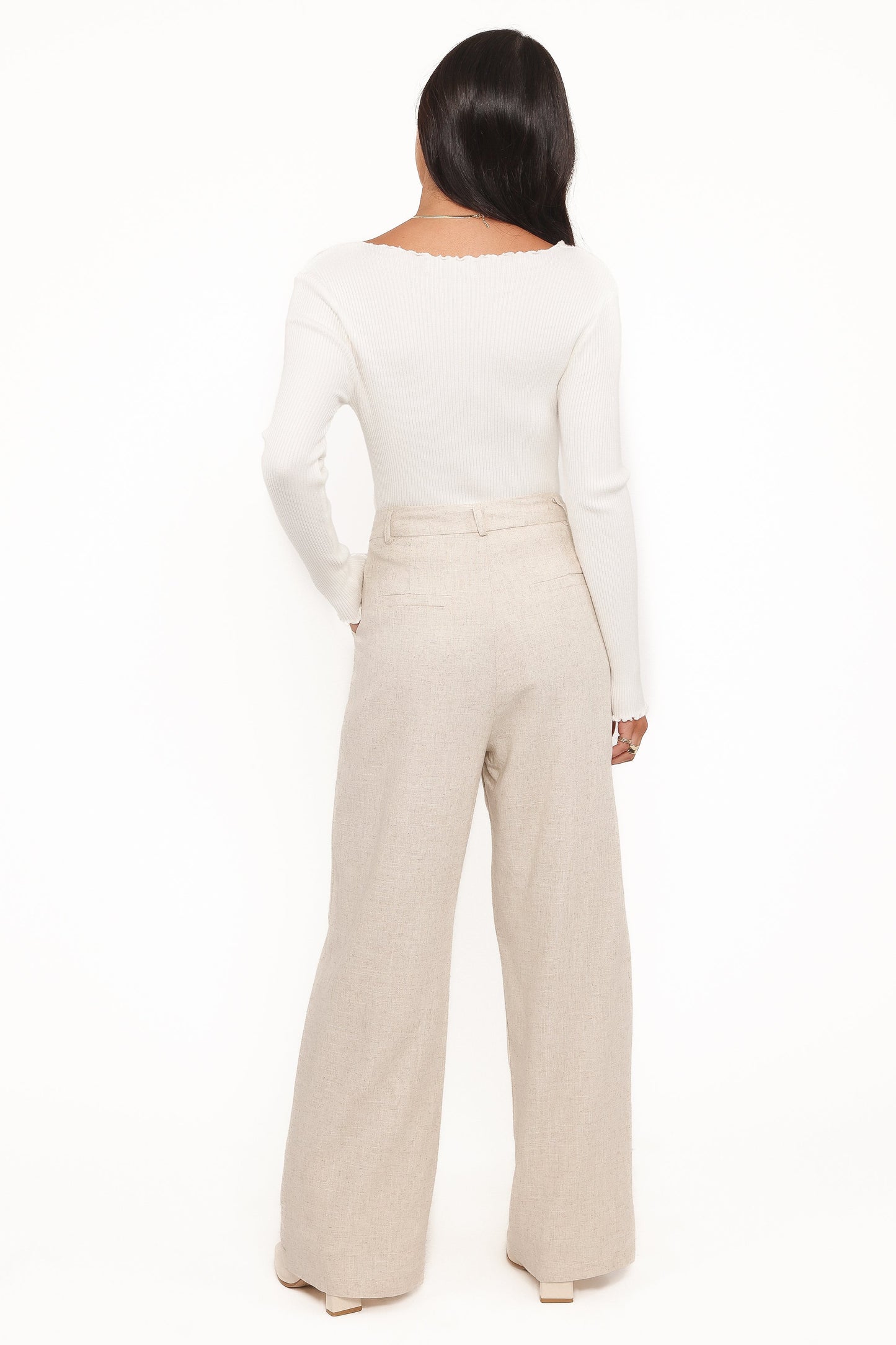 Women's High Rise Linen Pants – Pleated Beige Wide Leg Trousers for Work, Casual & Smart Casual Wear