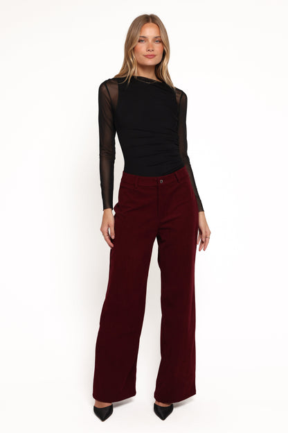 Women's Corduroy Pants – High Rise Straight Leg Berry Corduroy Trousers for Casual & Smart Casual Wear