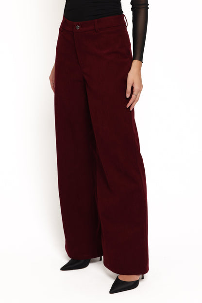 Women's Corduroy Pants – High Rise Straight Leg Berry Corduroy Trousers for Casual & Smart Casual Wear