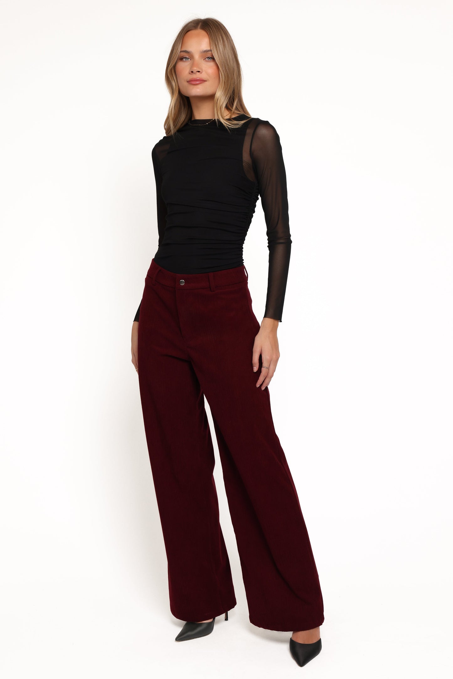 Women's Corduroy Pants – High Rise Straight Leg Berry Corduroy Trousers for Casual & Smart Casual Wear