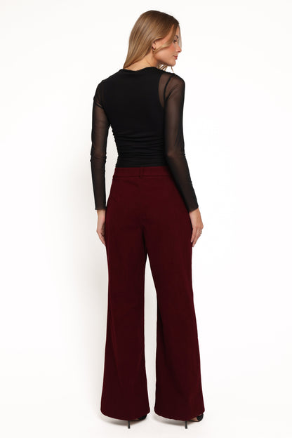 Women's Corduroy Pants – High Rise Straight Leg Berry Corduroy Trousers for Casual & Smart Casual Wear