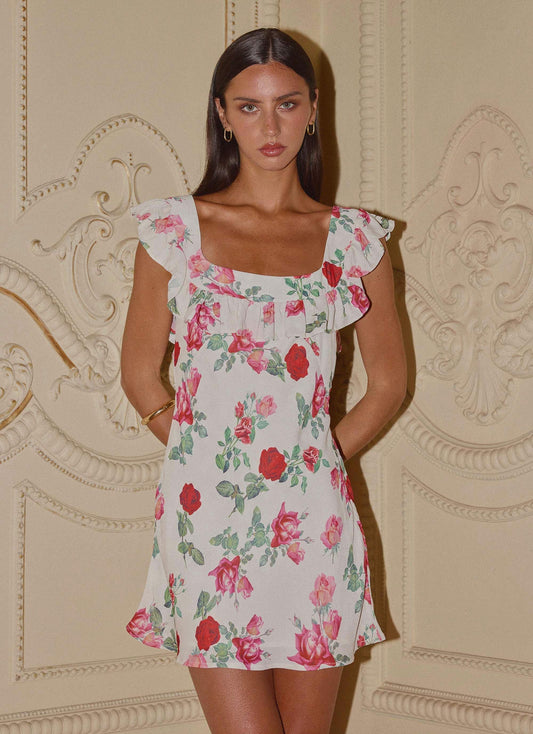 Women's Chiffon Mini Dress | Elegant Frill Neckline Summer Cocktail Dress 0