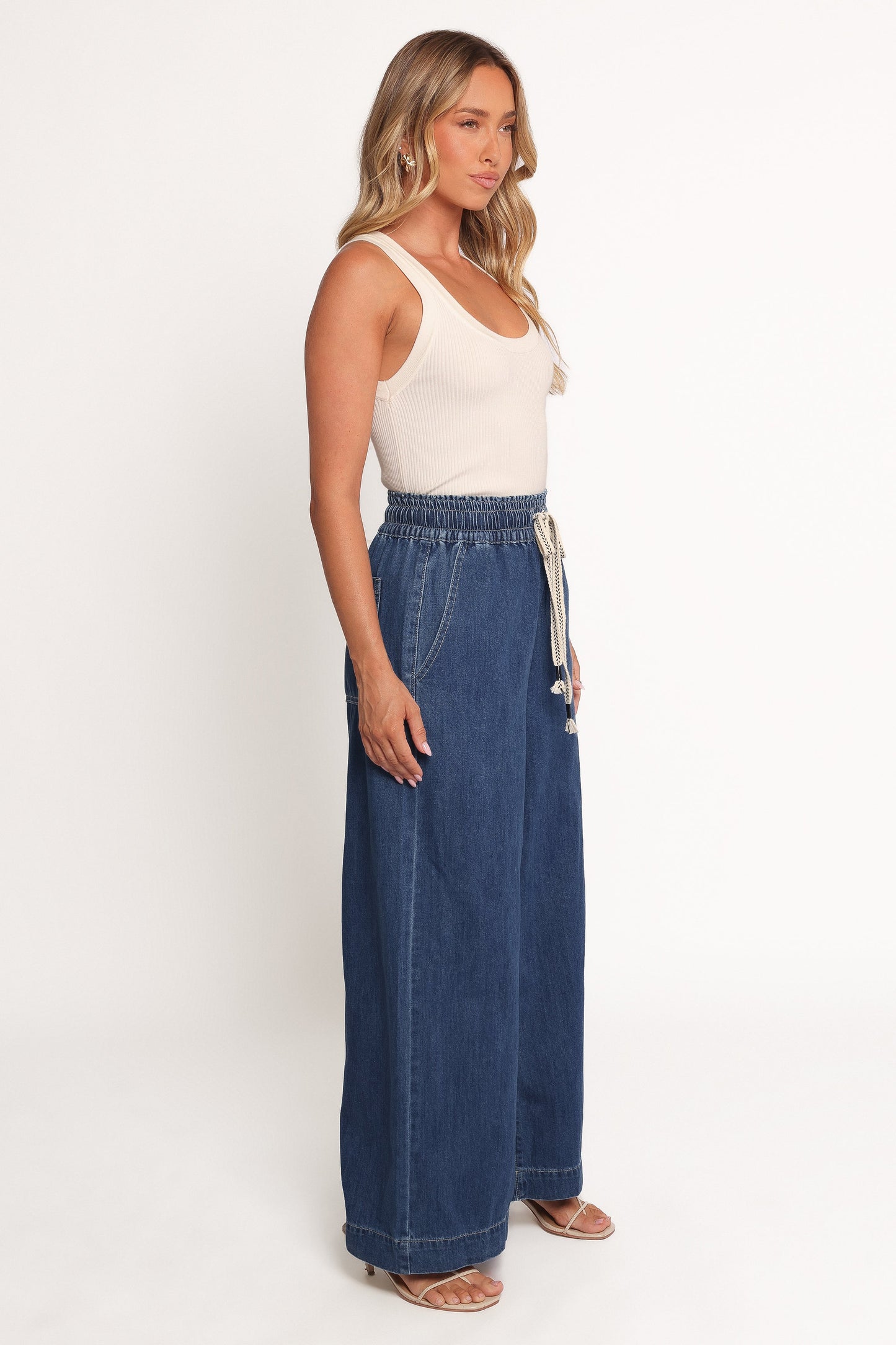 Women's Wide Leg Denim Pants – High Waisted Elastic Waist Cotton Jeans for Casual & Everyday Wear