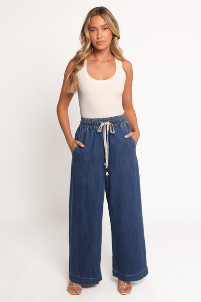 Women's Wide Leg Denim Pants – High Waisted Elastic Waist Cotton Jeans for Casual & Everyday Wear