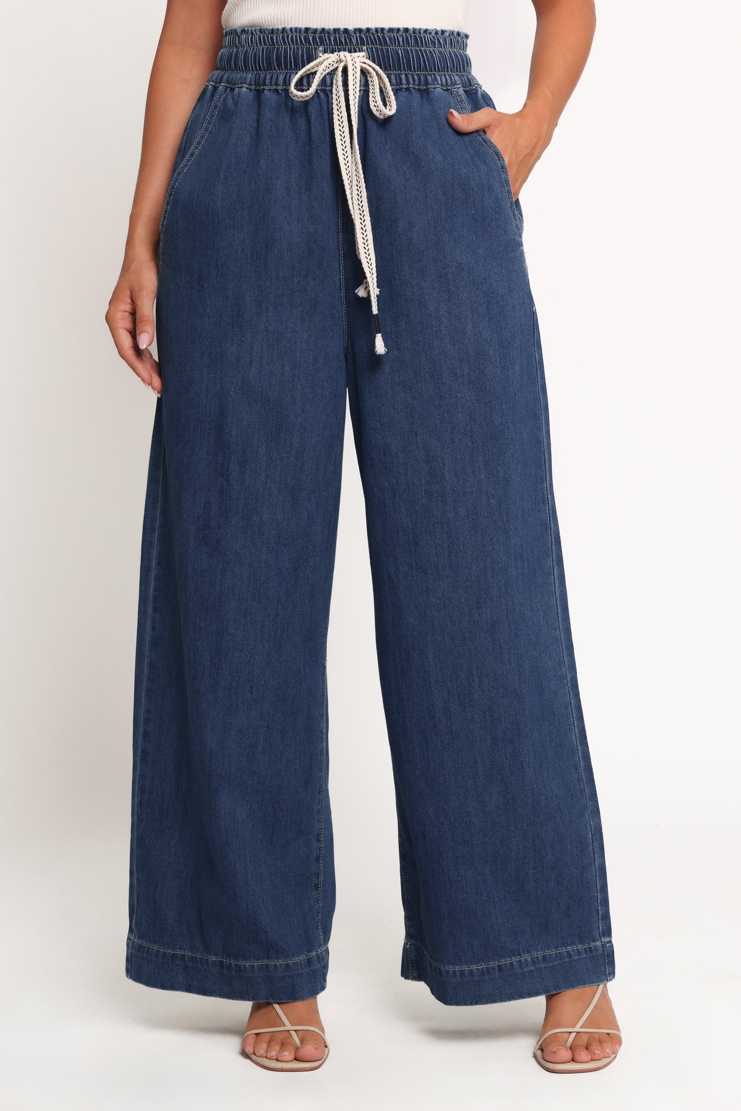 Women's Wide Leg Denim Pants – High Waisted Elastic Waist Cotton Jeans for Casual & Everyday Wear