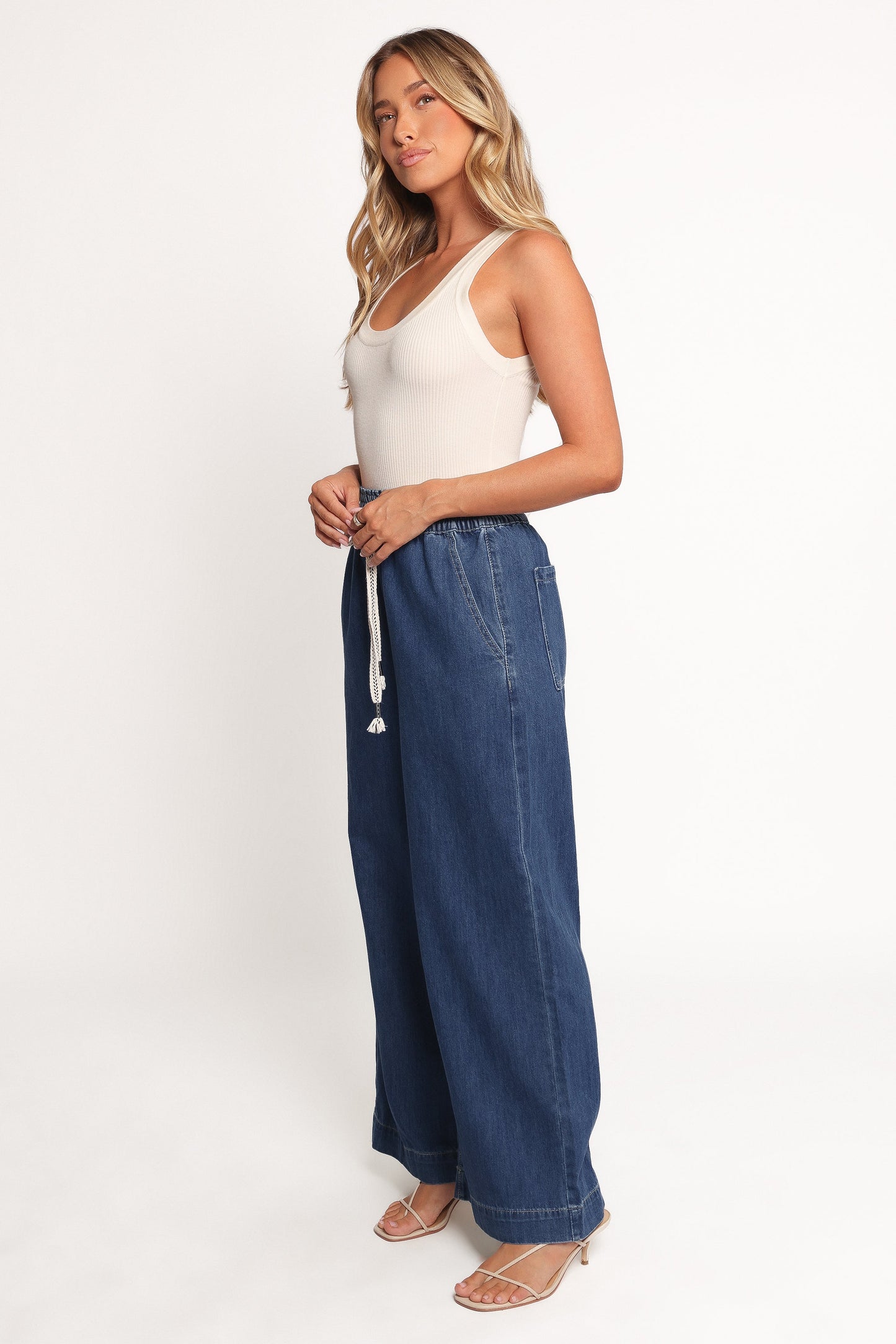 Women's Wide Leg Denim Pants – High Waisted Elastic Waist Cotton Jeans for Casual & Everyday Wear