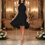 Women's Halter Neck Ruffle Midi Dress | Evening Party