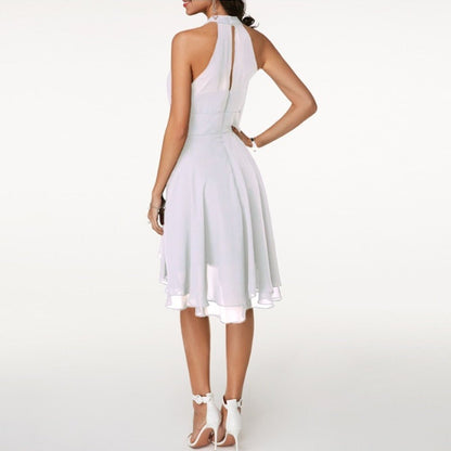Women's Halter Neck Ruffle Midi Dress – Layered Skirt Evening Party