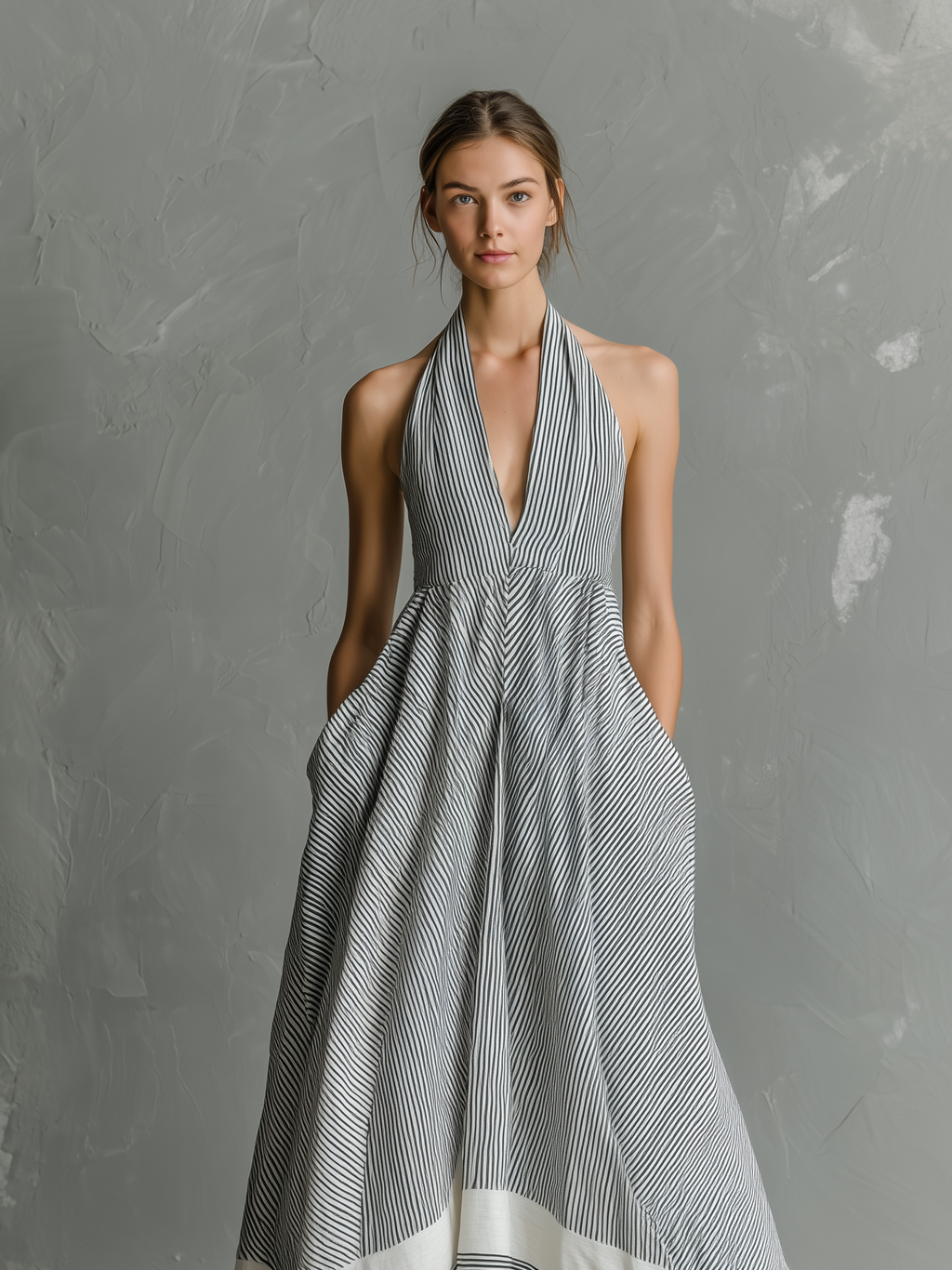 Women's Striped Halter Maxi Dress — Lightweight Relaxed Fit Summer Dress