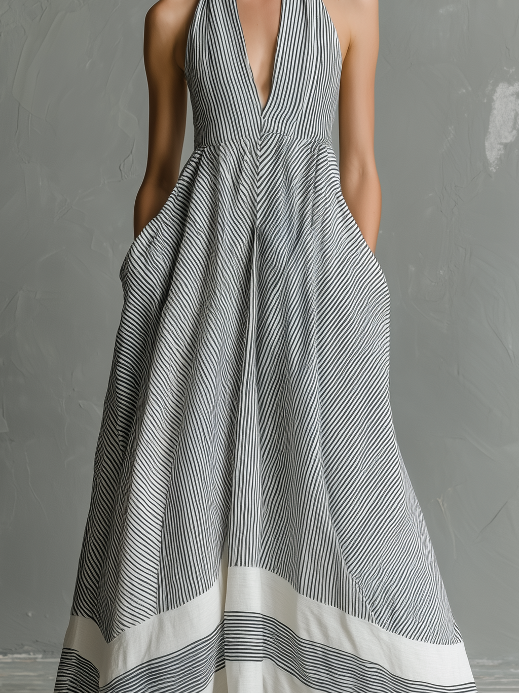 Women's Striped Halter Maxi Dress — Lightweight Relaxed Fit Summer Dress