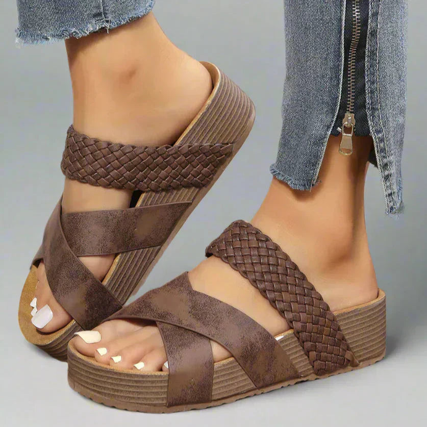 Women's Orthopedic Platform Sandals — Braided Cross-Strap Arch Support