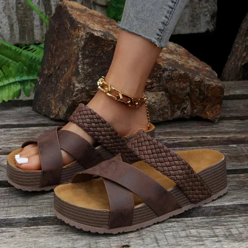Women's Orthopedic Platform Sandals — Braided Cross-Strap Arch Support