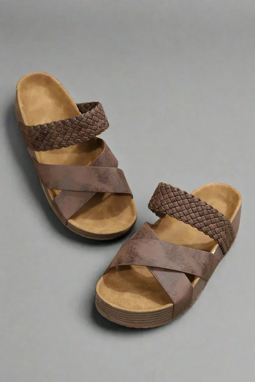 Women's Orthopedic Platform Sandals — Braided Cross-Strap Arch Support