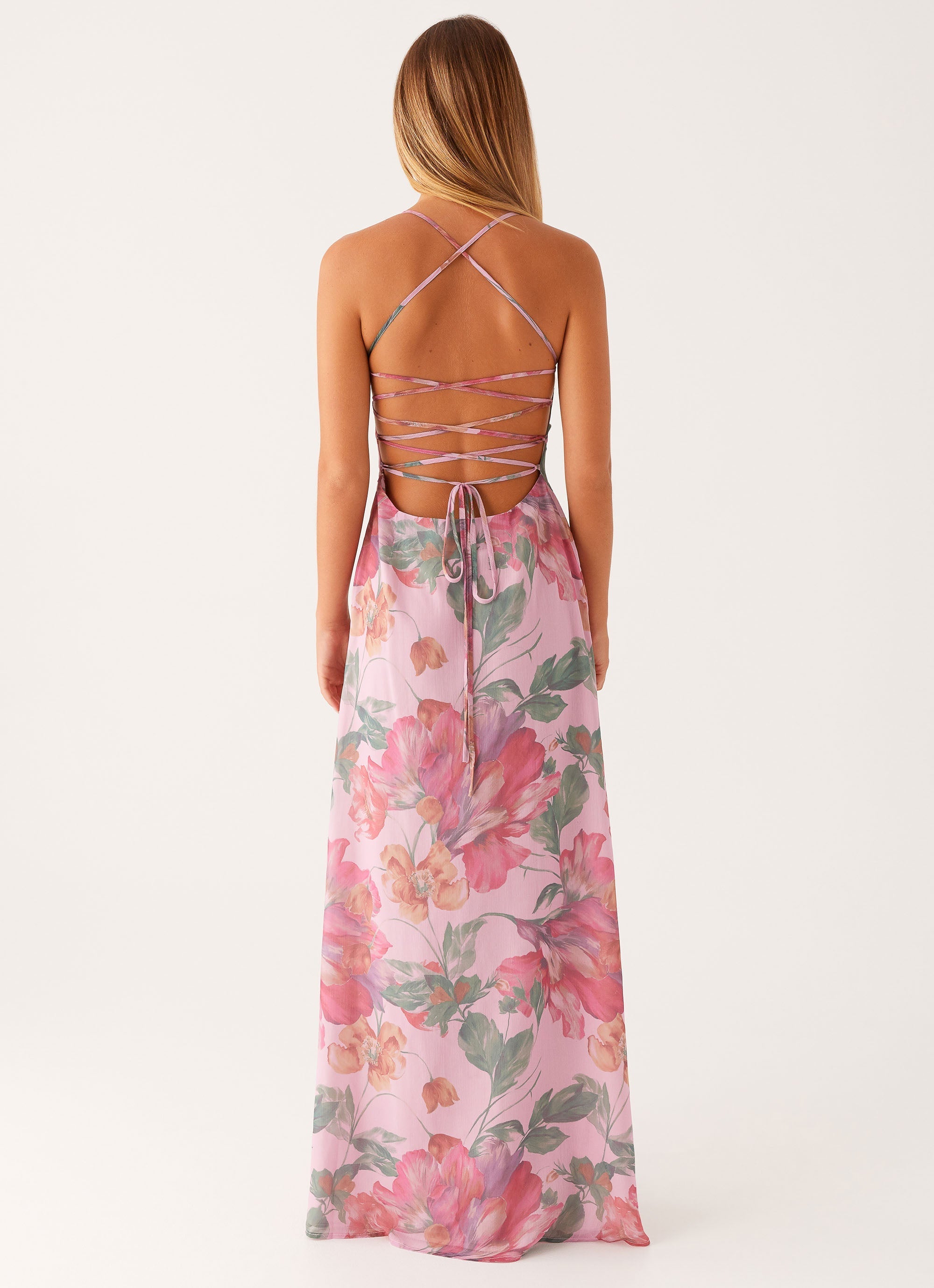 Celeste™ Floral Maxi Dress — Square Neckline with Criss-Cross Straps