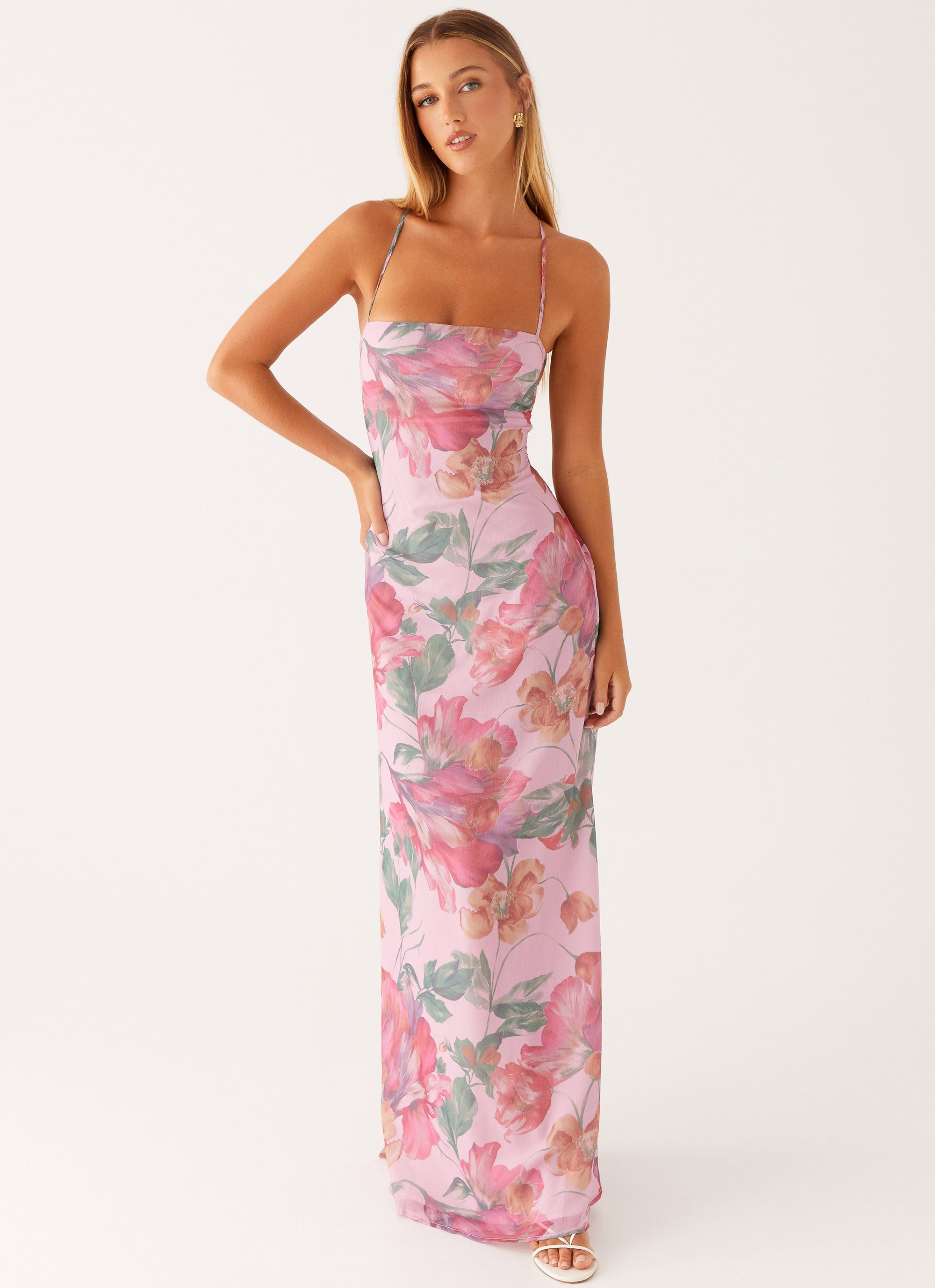 Celeste™ Floral Maxi Dress — Square Neckline with Criss-Cross Straps