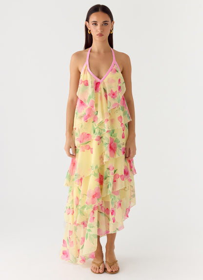 Women's Polyester Asymmetrical Maxi Dress | Elegant Halter Neck Summer Gown 0