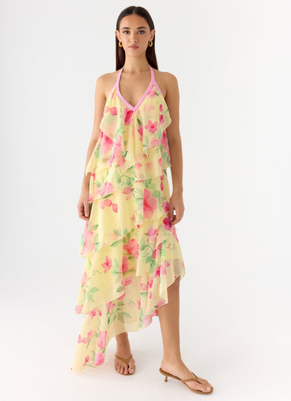 Women's Polyester Asymmetrical Maxi Dress | Elegant Halter Neck Summer Gown 2