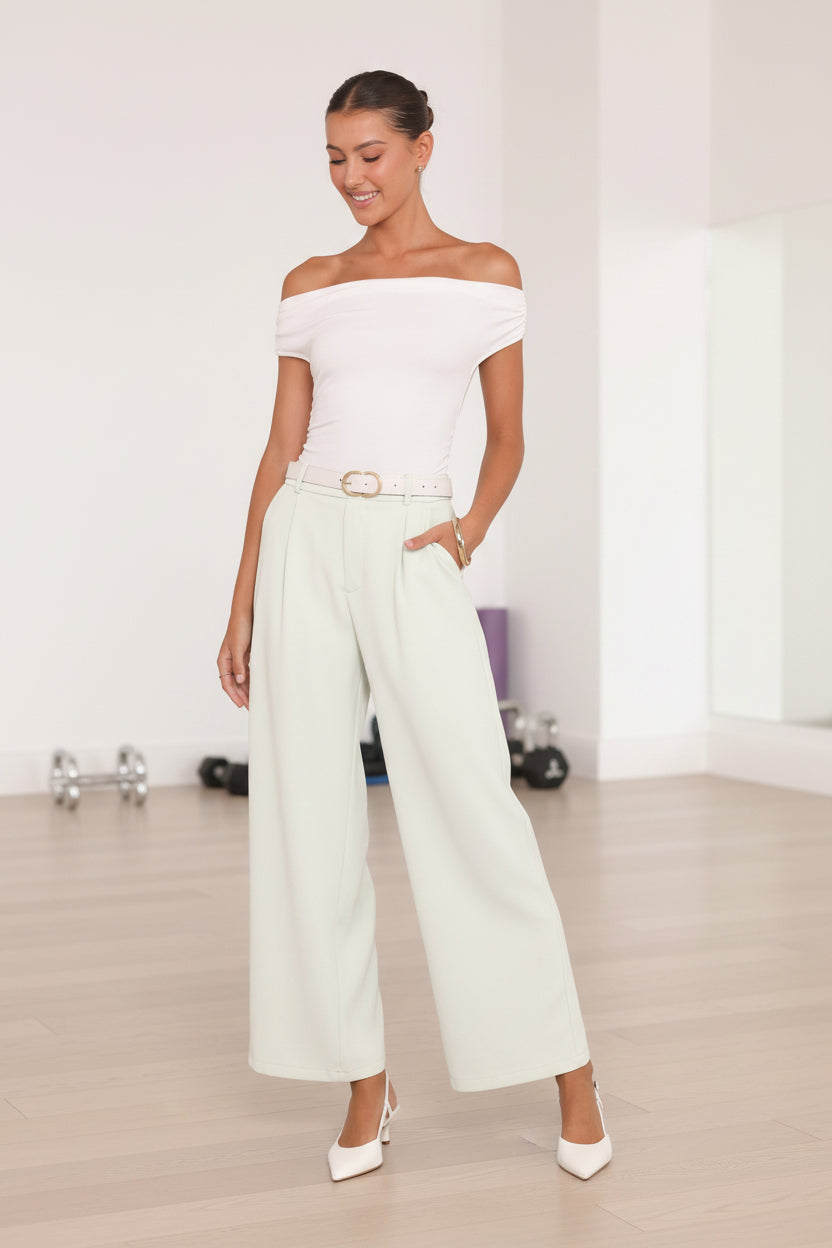Women's Sage Green High Rise Wide Leg Trousers
