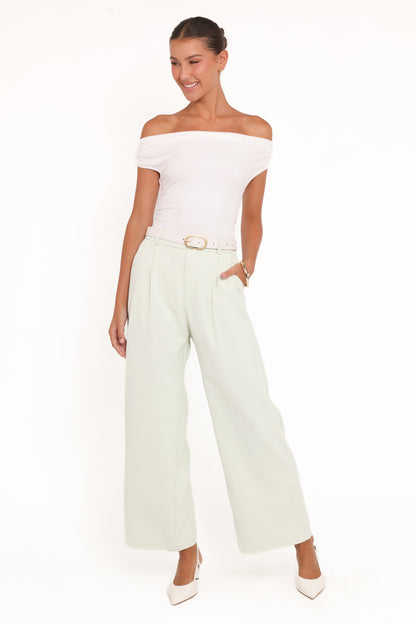 Women's Wide Leg Trousers – High Rise Pleated Sage Green Pants for Casual & Office Wear
