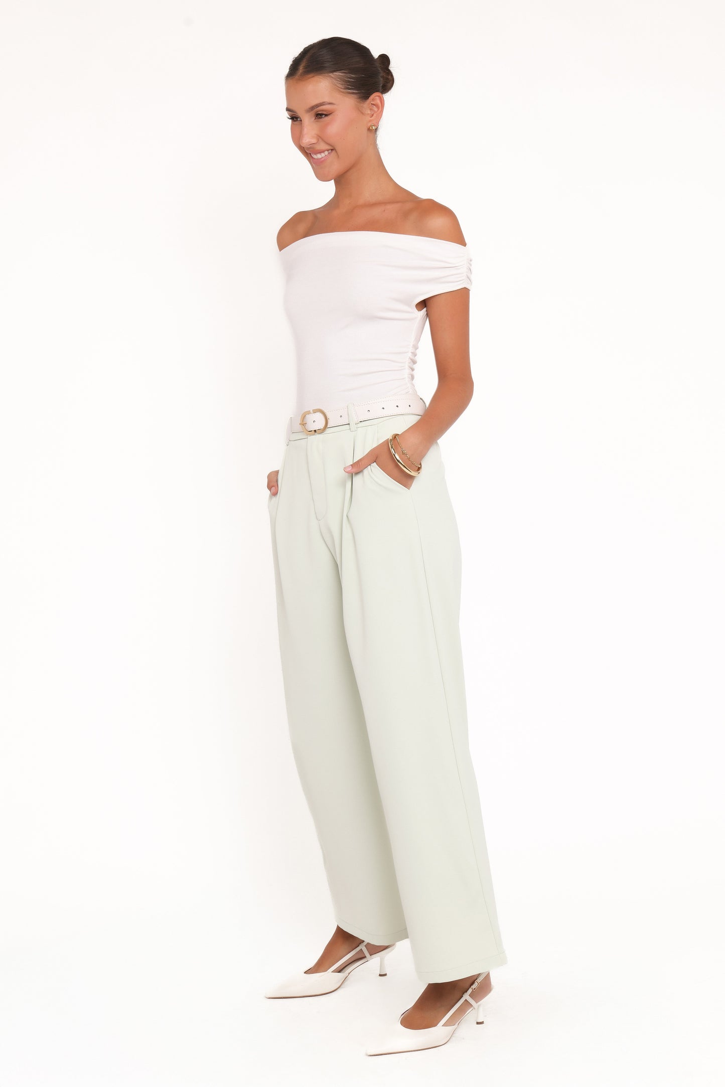 Women's Wide Leg Trousers – High Rise Pleated Sage Green Pants for Casual & Office Wear