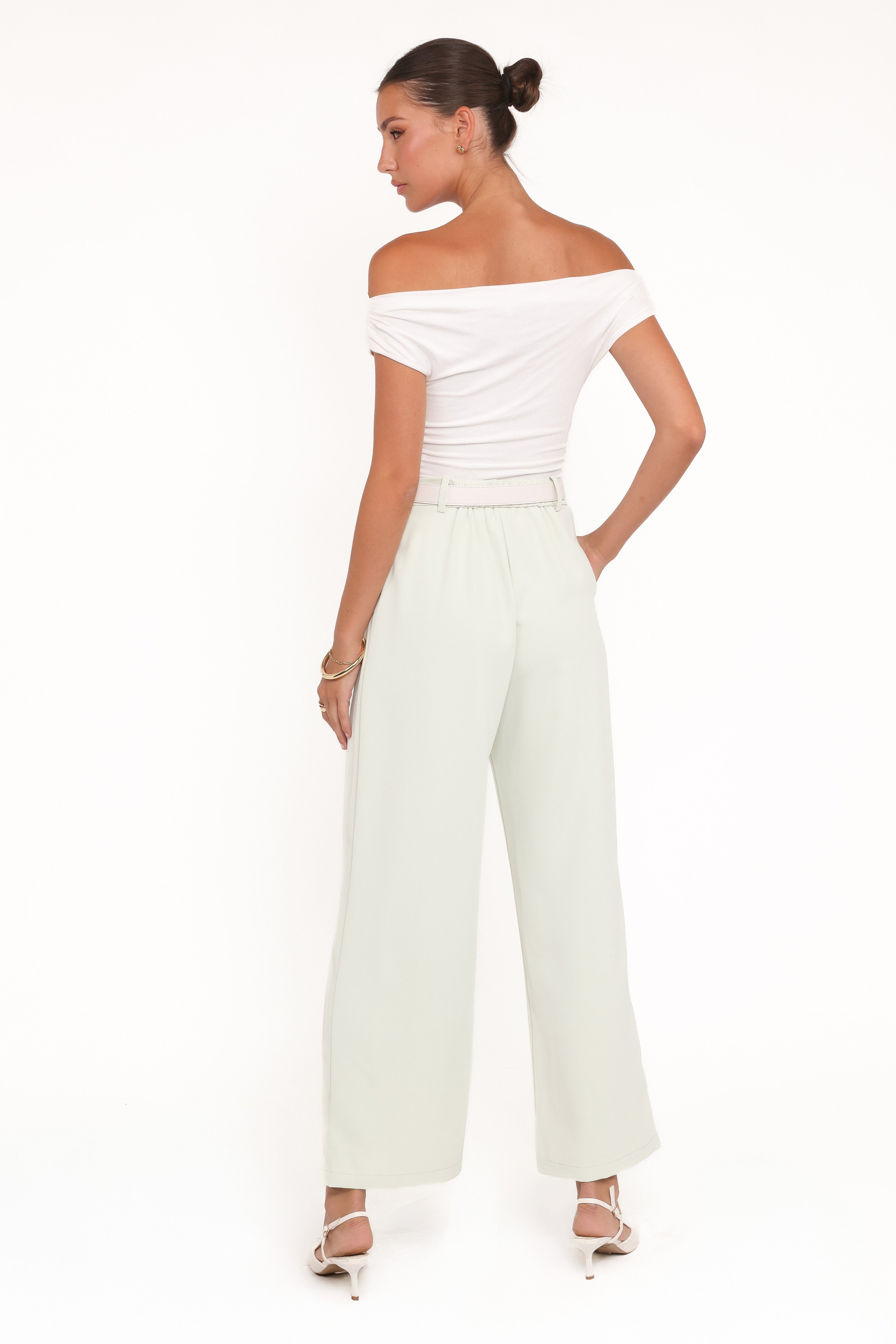 Women's Sage Green High Rise Wide Leg Trousers
