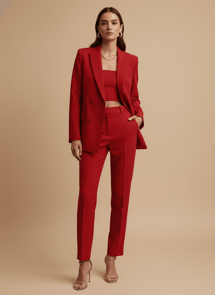 Women's Longline Blazer Straight-Leg Trouser Suit Set – Tailored Fit