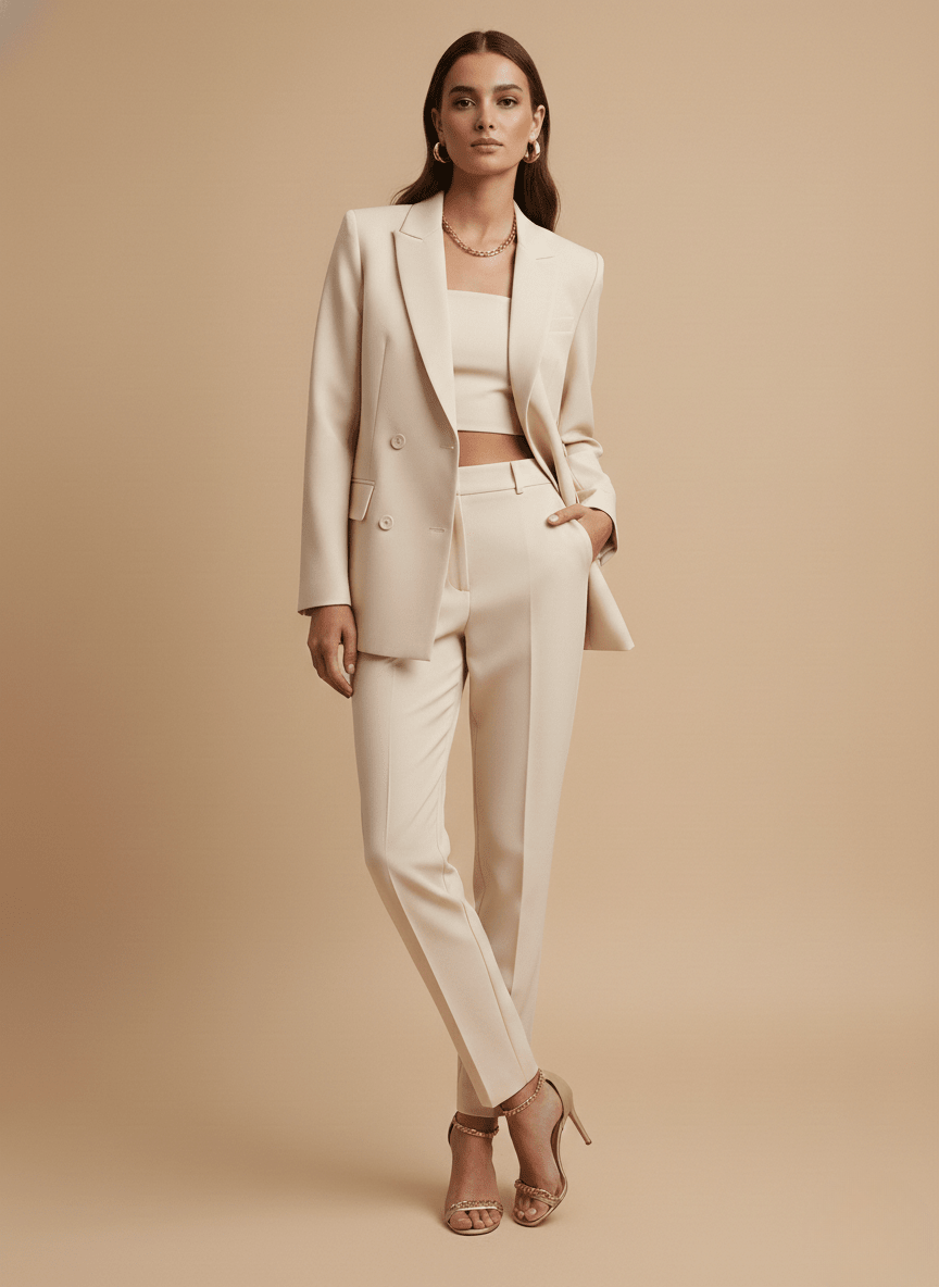 Women's Longline Blazer Straight-Leg Trouser Suit Set – Tailored Fit