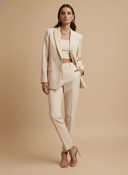 Women's Longline Blazer Straight-Leg Trouser Suit Set – Tailored Fit